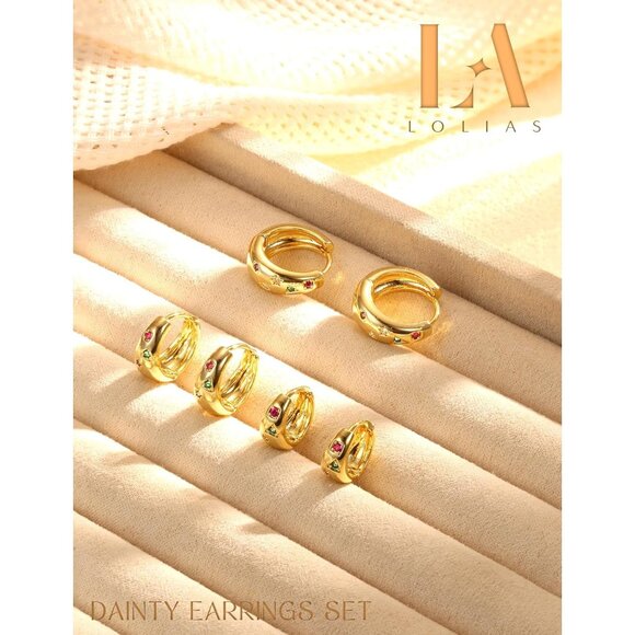 3Pairs Chunky Lightweight Hypoallergenic MultiColored 14K Gold Huggie Earrings - Picture 8 of 8